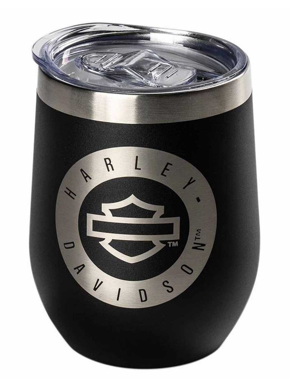 Harley-Davidson Open Bar & Shield Stainless Steel Stemless Wine Tumbler, Black - Wisconsin Harley-Davidson
