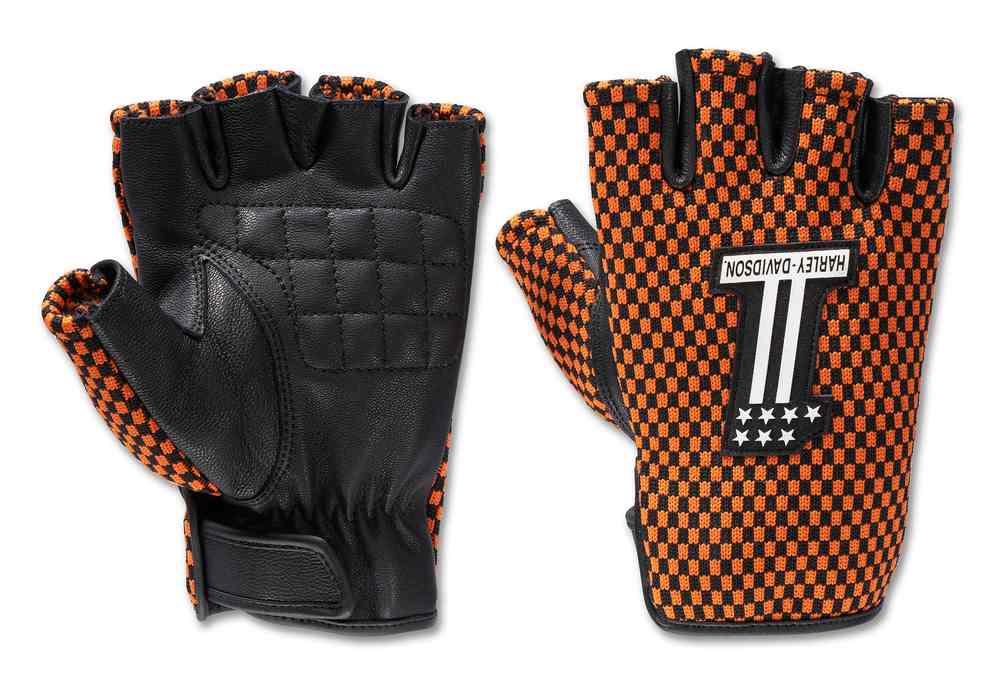 Harley-Davidson Mens Dyna Knit Fingerless Riding Gloves, Black/Orange 98194-24VM - Wisconsin Harley-Davidson