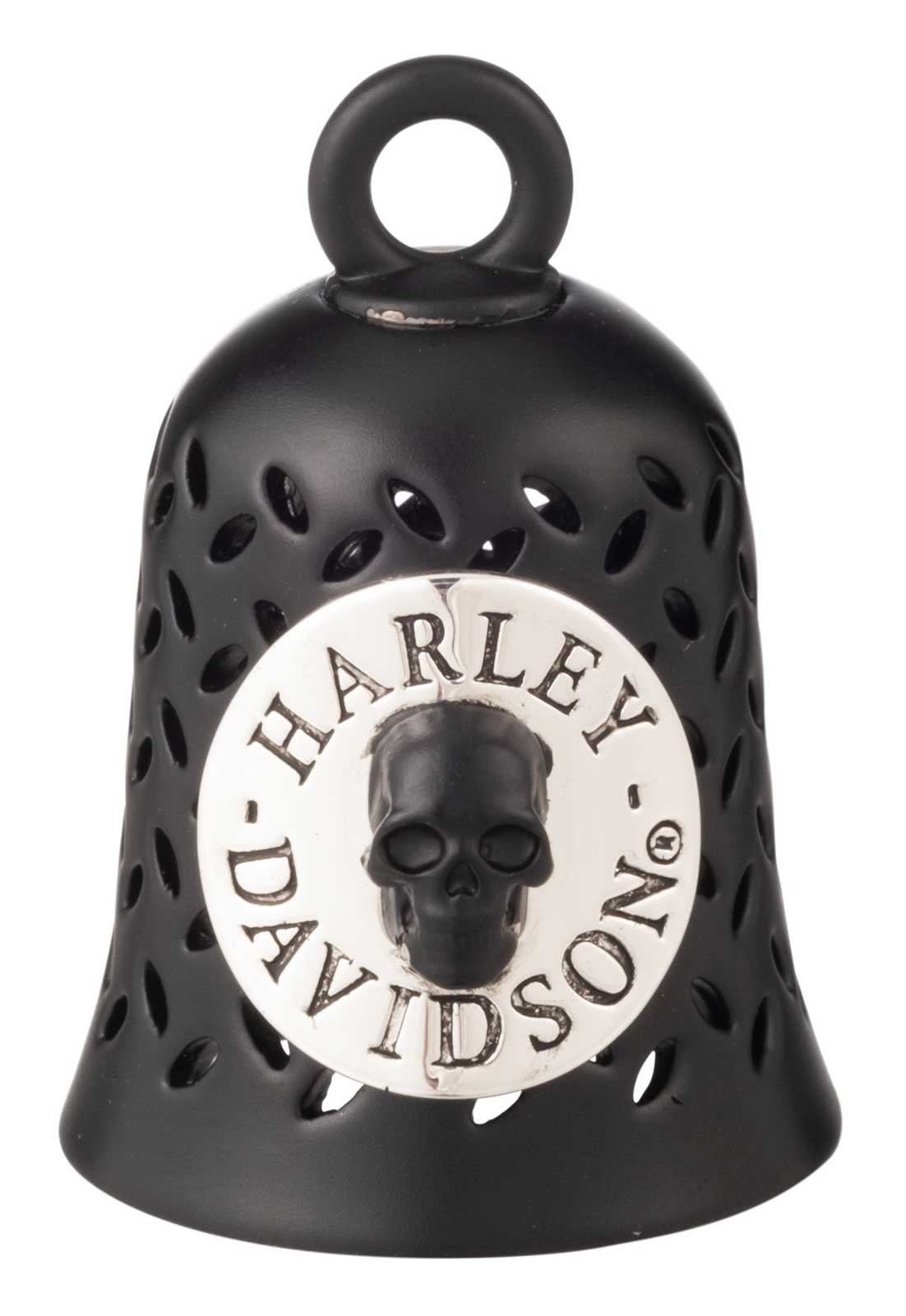 Harley-Davidson Silver Skull Plate Script Logo Ride Bell With Tie, Black - Wisconsin Harley-Davidson