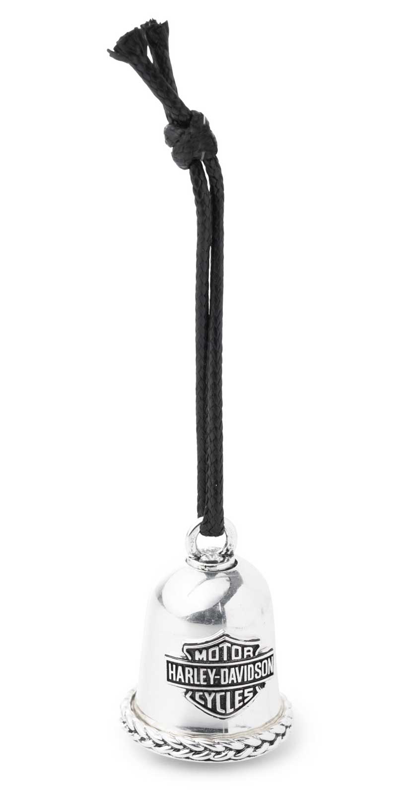Harley-Davidson Engraved Braided Bar & Shield Logo Ride Bell With Tie, Silver - Wisconsin Harley-Davidson