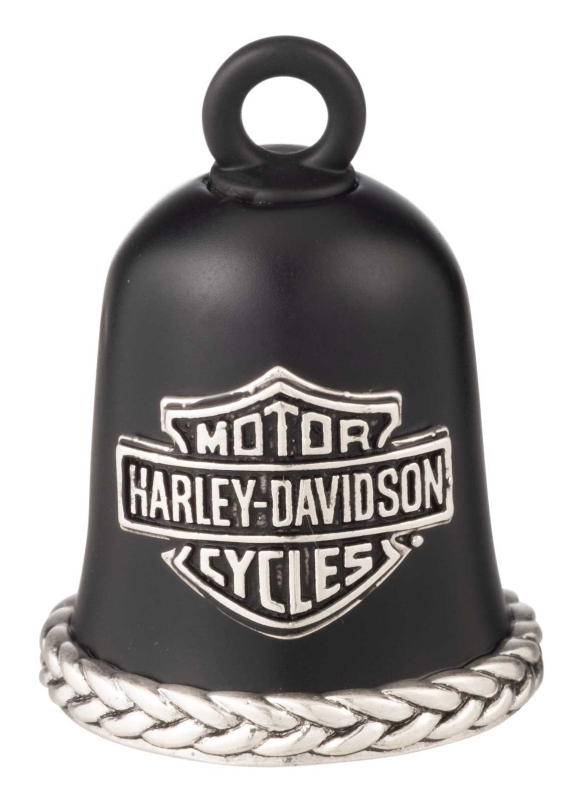 Harley-Davidson Embossed Bar & Shield Logo Ride Bell With Braided Base, Black - Wisconsin Harley-Davidson