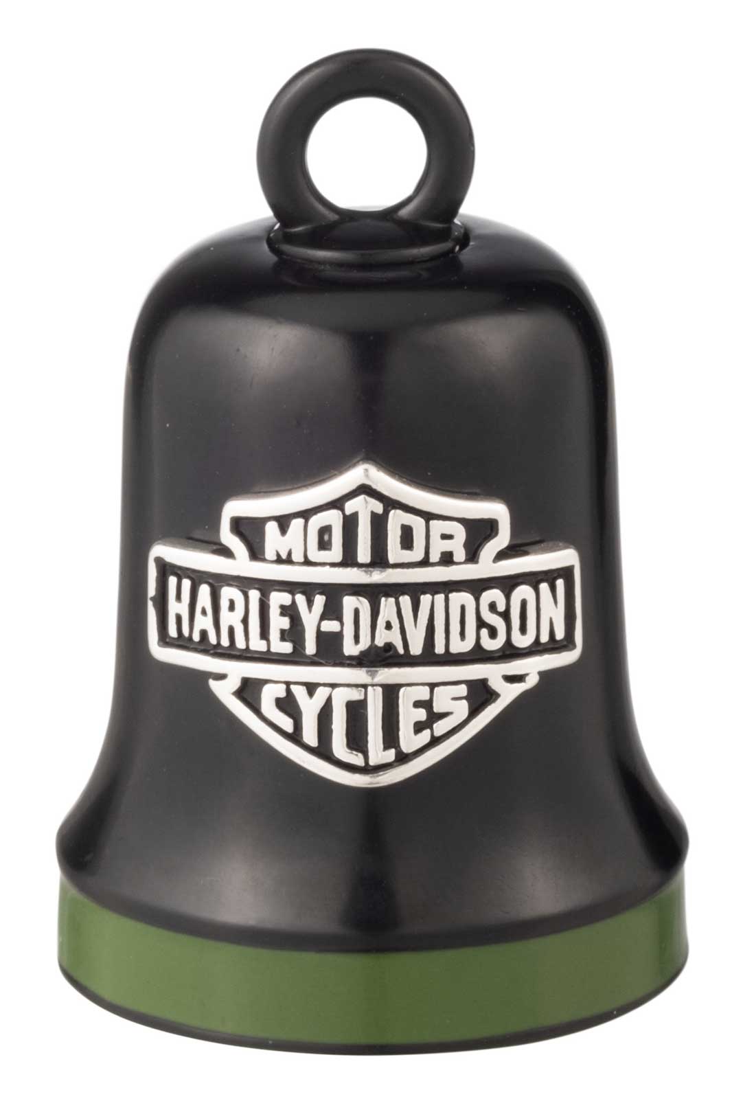 Harley-Davidson Engraved Bar & Shield Logo Ride Bell With Green Boarder, Black - Wisconsin Harley-Davidson