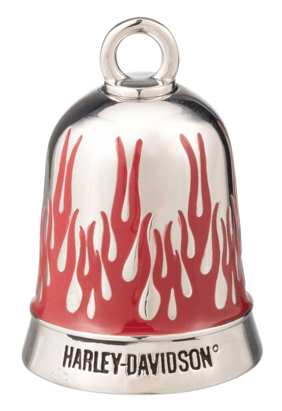 Harley-Davidson H-D Script Logo With Red Flames Ride Bell With Tie, Silver - Wisconsin Harley-Davidson