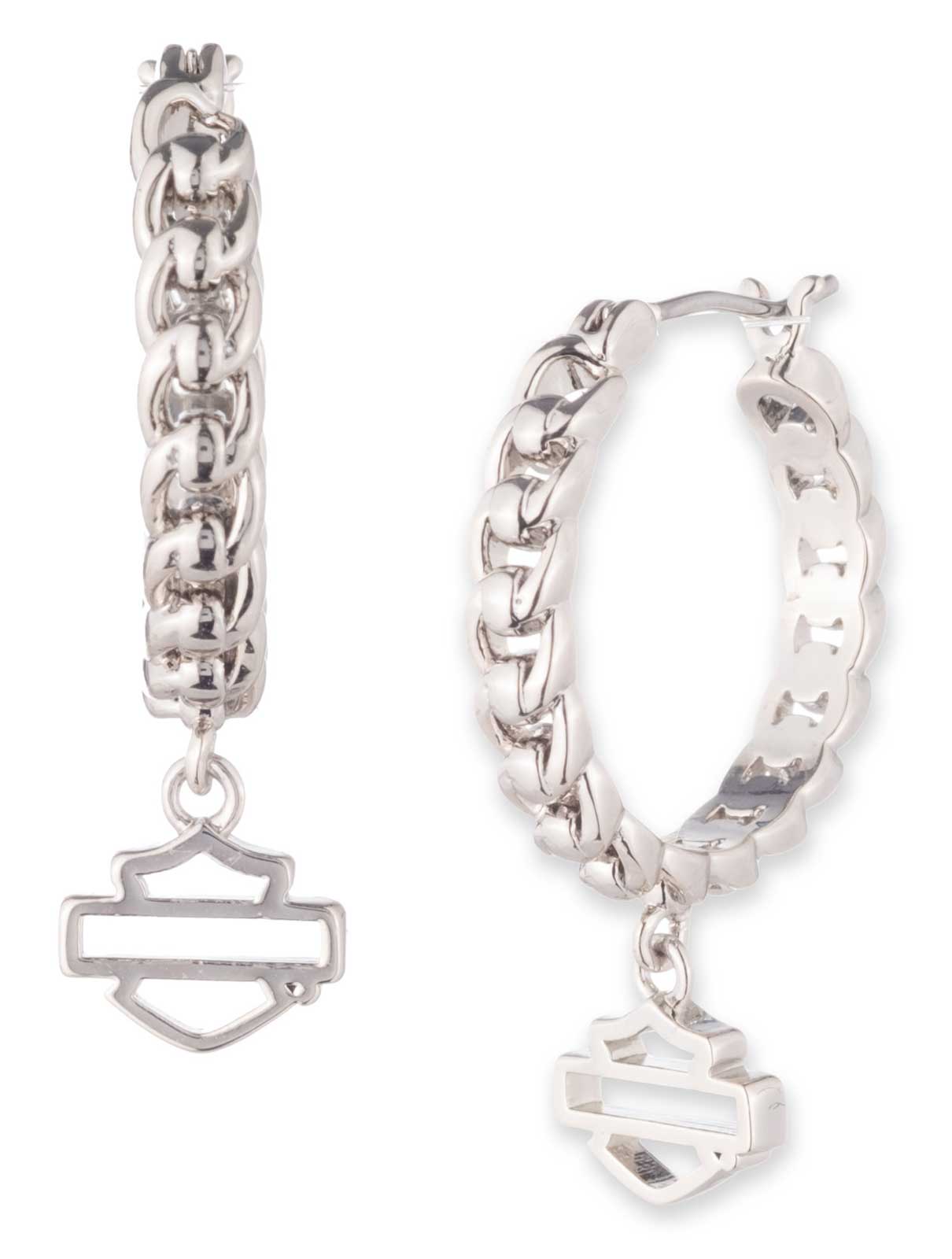 Harley-Davidson® Women's Bar & Shield Drop Chain Hoop Earrings