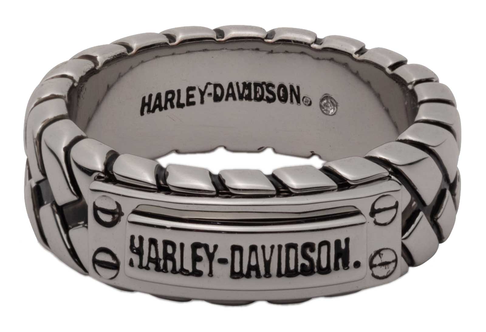 Harley-Davidson Men's Brass H-D Wordmark Braided Ring, Antique Silver - Wisconsin Harley-Davidson