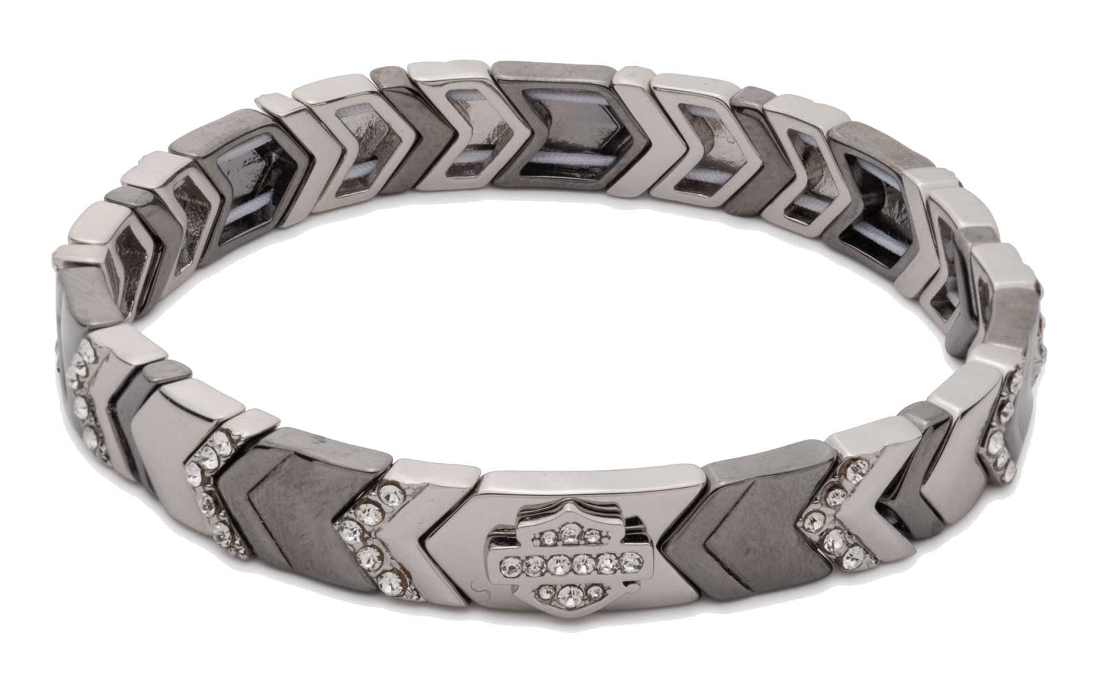 Harley-Davidson Women's Bar & Shield Logo Rhinestone Stretch Bracelet, Gray - Wisconsin Harley-Davidson