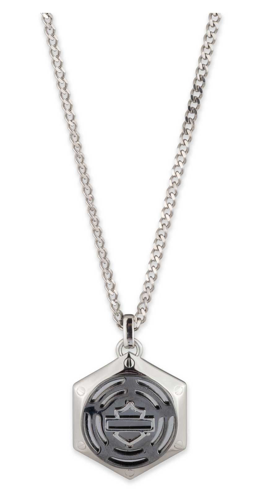 Harley-Davidson Men's 26 in. Bar & Shield Hexagon Chain Necklace, Silver - Wisconsin Harley-Davidson