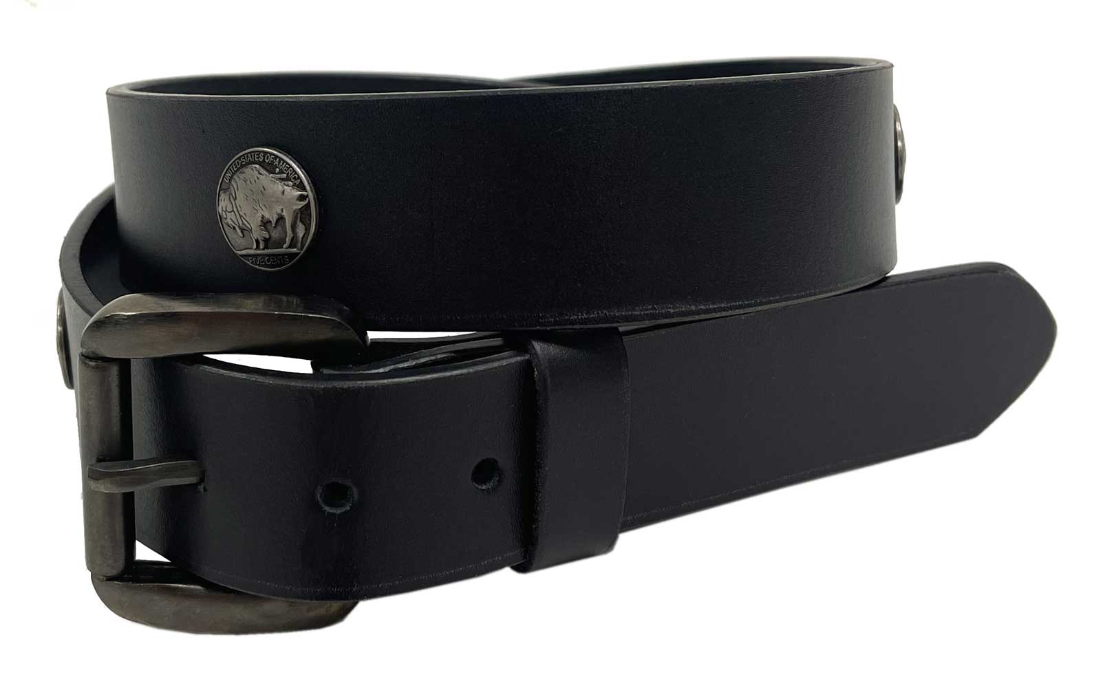Derringer Men's Buffalo Nickel Snaps Premium Full-Grain Leather Belt, Black - Wisconsin Harley-Davidson