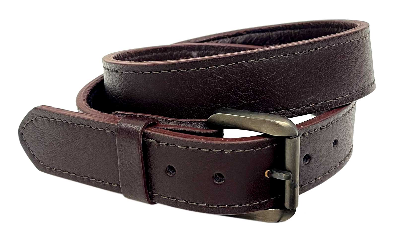 Derringer Men's Premium Money Pocket Full-Grain Smooth Leather Belt, Solid Brown - Wisconsin Harley-Davidson