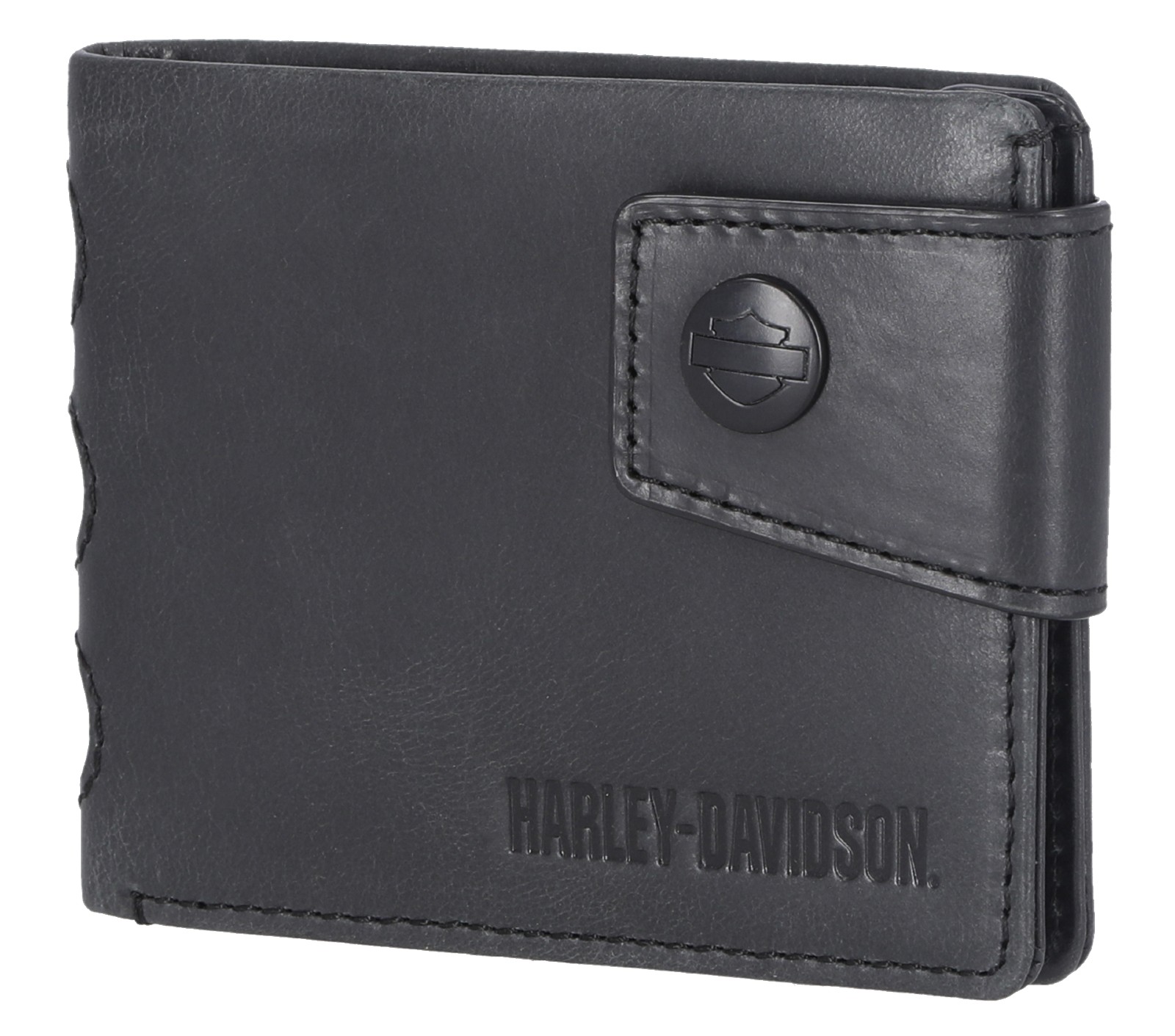 Harley-Davidson Men's Die Cut Script Logo Bi-Fold Leather Wallet - Black - Largest Selection of Harley-Davidson Products