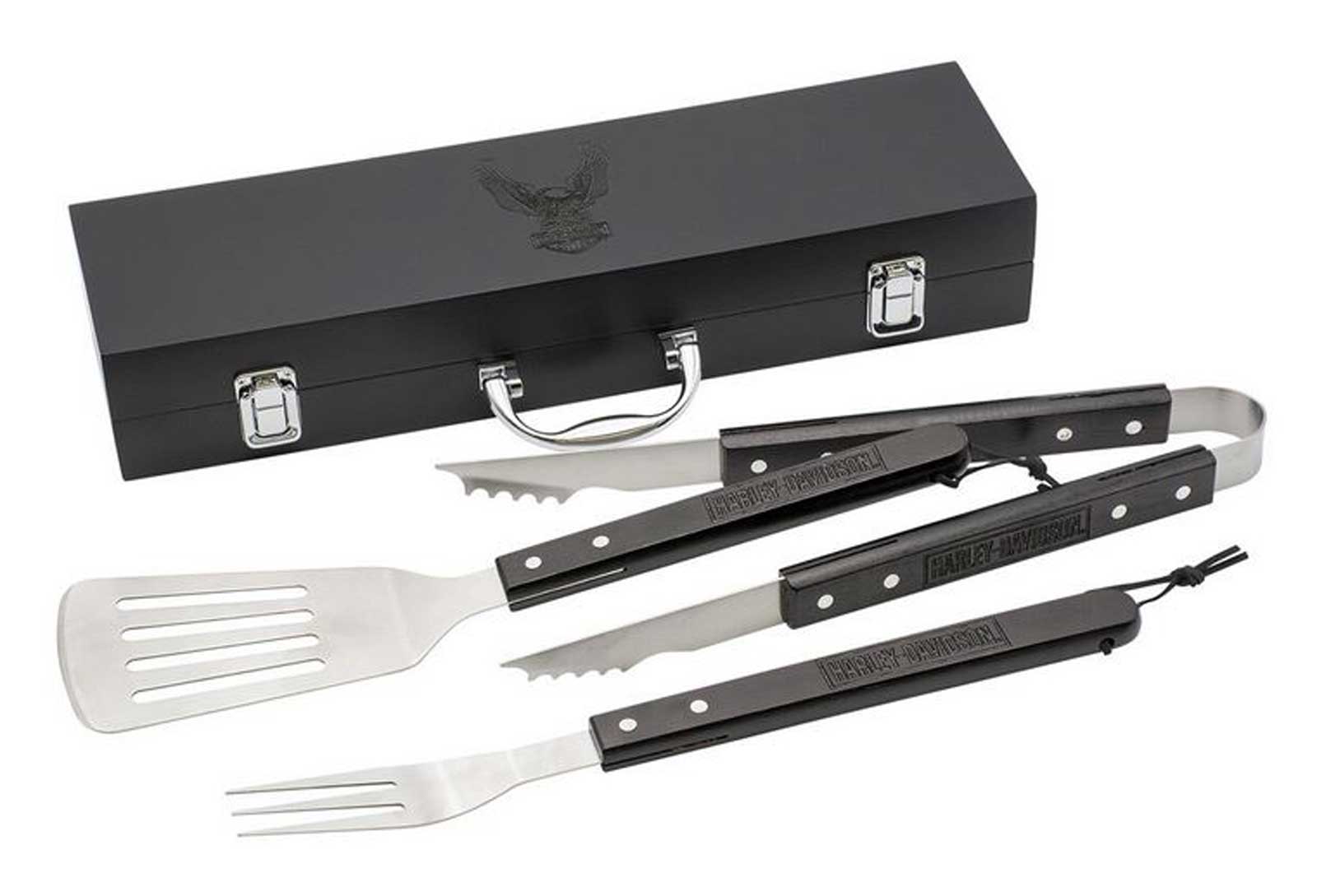 Harley-Davidson Bar & Shield Eagle Grill Tool Set w/ Black Wood Carrying Case - Wisconsin Harley-Davidson
