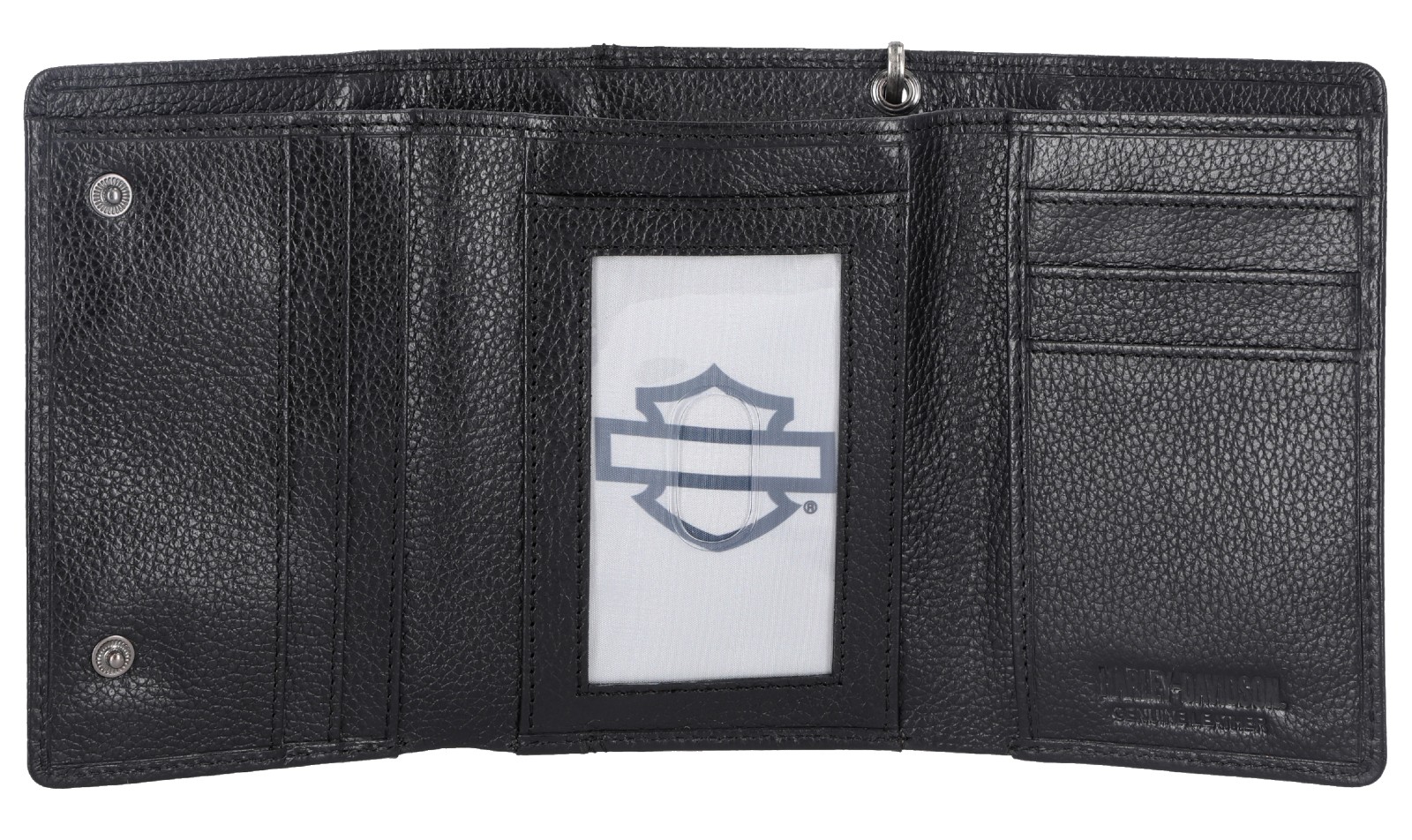Harley-Davidson Men's Bar & Shield Patch Tri-Fold Chain Leather Wallet - Black - No Hassle Returns at Wisconsin Harley