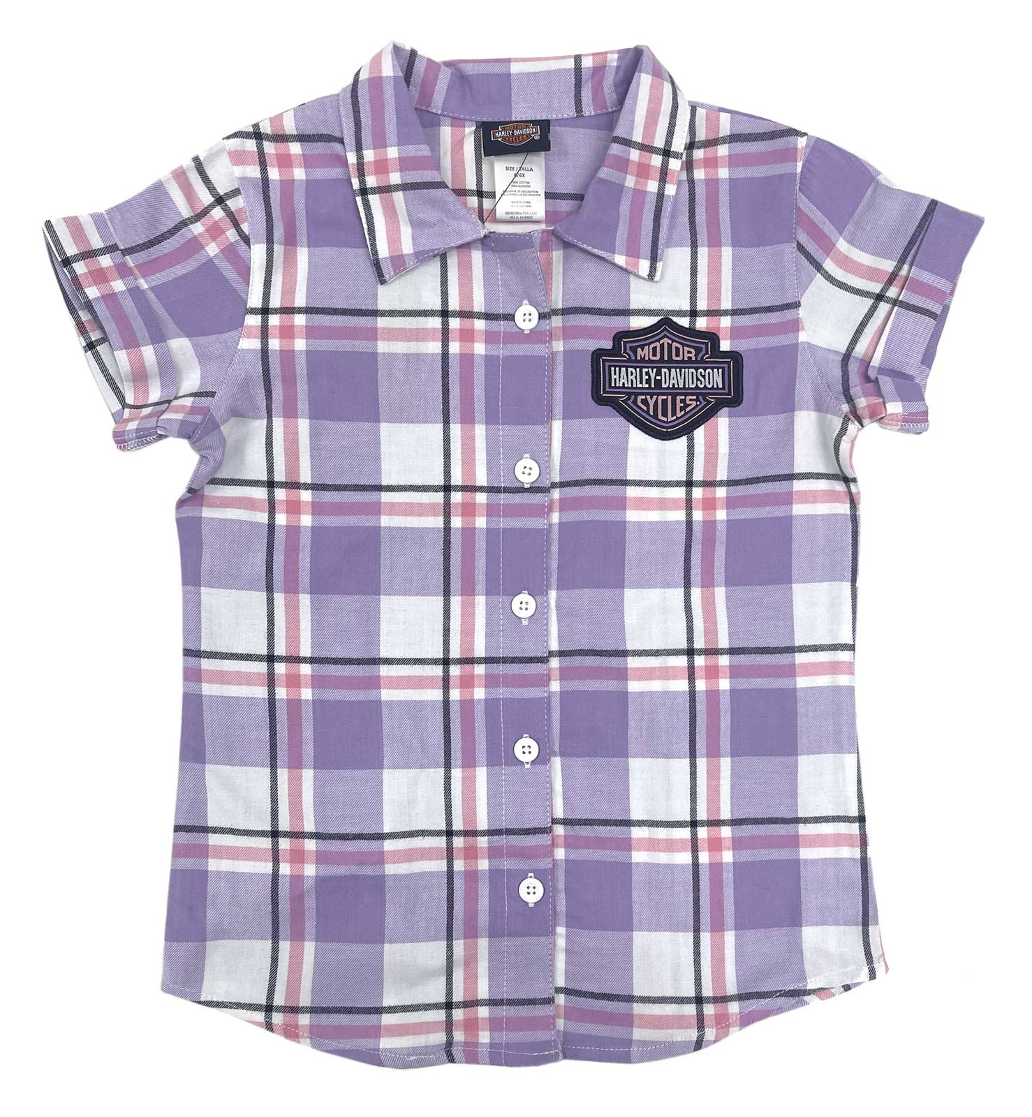Harley-Davidson Little Girls' Bar & Shield Short Sleeve Toddler Plaid Shirt - Wisconsin Harley-Davidson