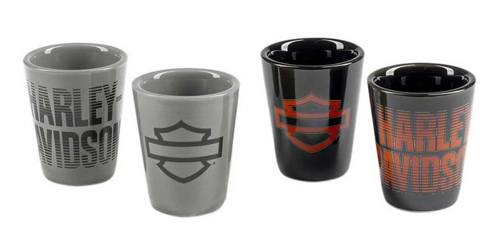 Harley-Davidson 2 oz. Open Bar & Shield Fade Ceramic Shot Glass Set, Set of Four - Wisconsin Harley-Davidson