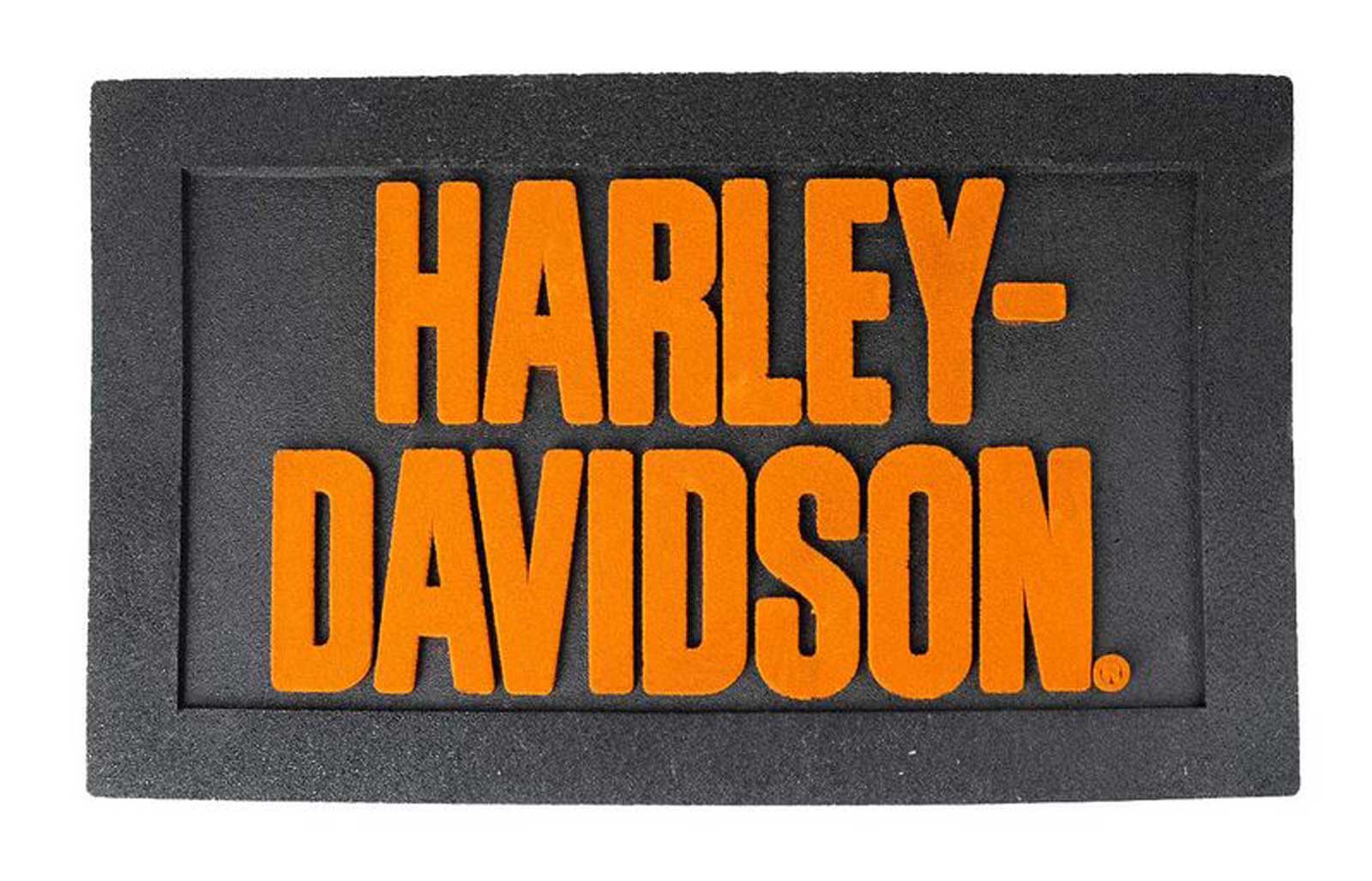 Harley-Davidson Durable Rubber Entry Mat, Non-Slip w/ Flocked Orange Logo- Black - Wisconsin Harley-Davidson