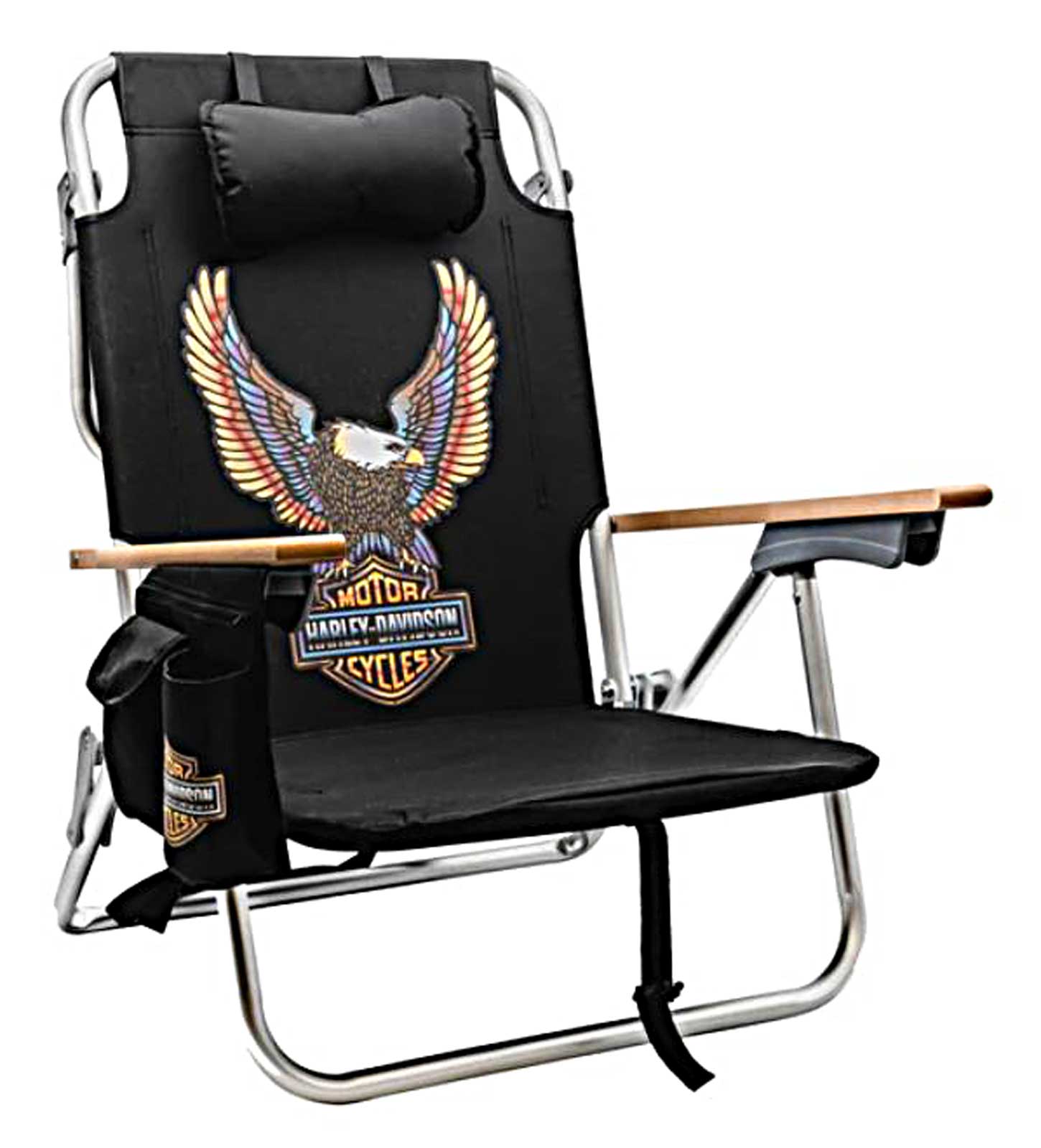 Harley-Davidson Vivid Bar & Shield Eagle Graphic Beach Chair, Black - Wisconsin Harley-Davidson