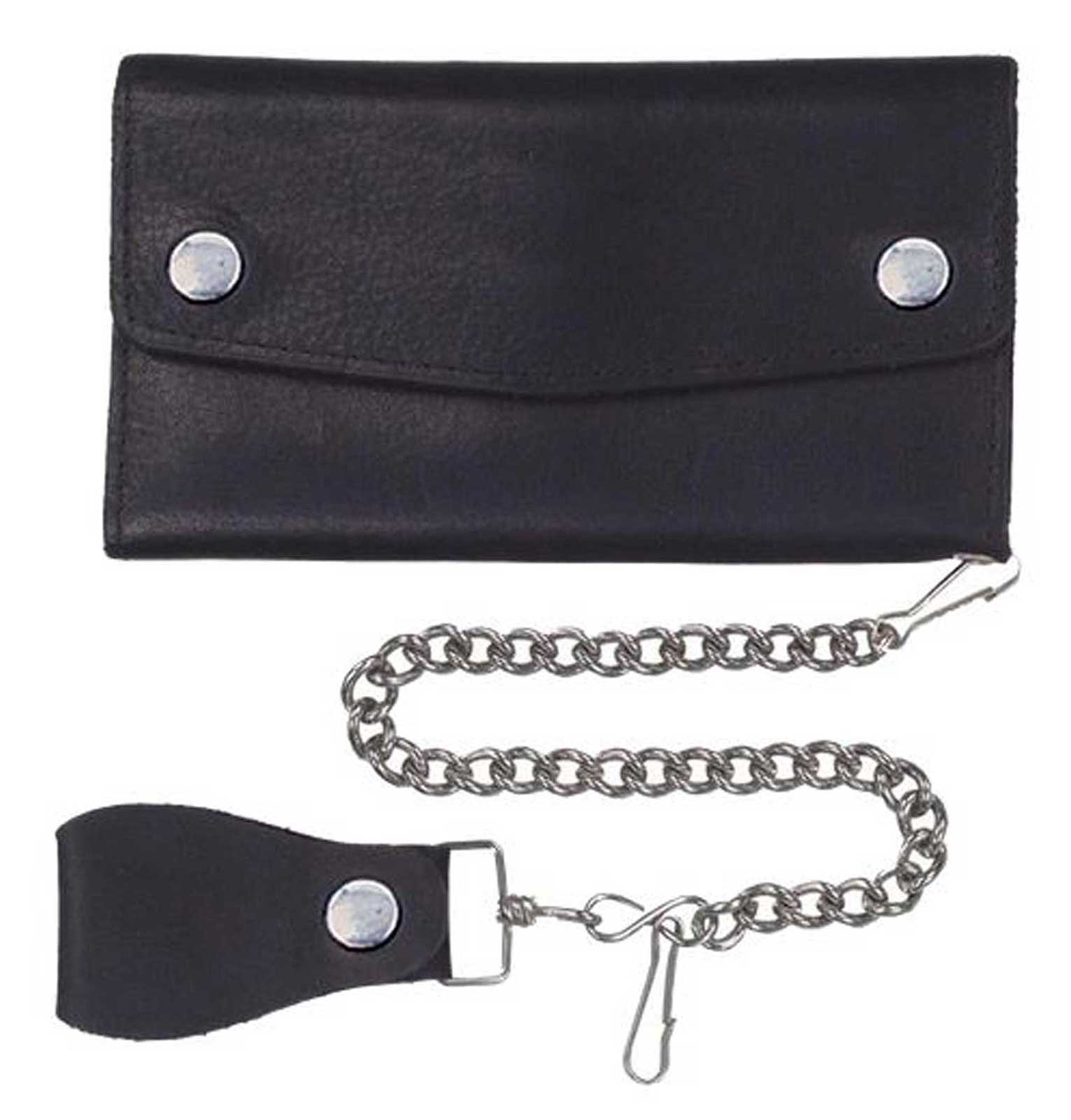 Derringer Men's Biker Chain Double Snap Cowhide Leather Tall Wallet - Black - Wisconsin Harley-Davidson