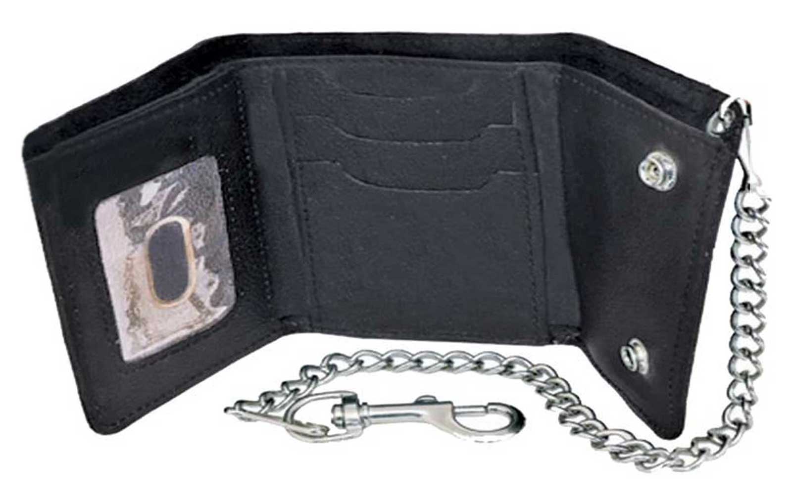 Harley-Davidson Free Shipping - Derringer Men's Buffalo Biker Chain Cowhide Leather Short Tri-Fold Wallet, Black - Free Shipping on many products plus Orders Over $99