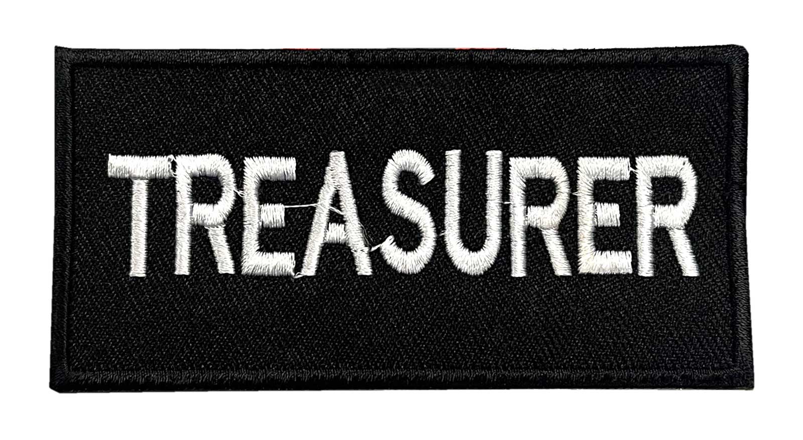 Derringer Treasurer Bold Text Embroidered Patch, Black/White - Wisconsin Harley-Davidson