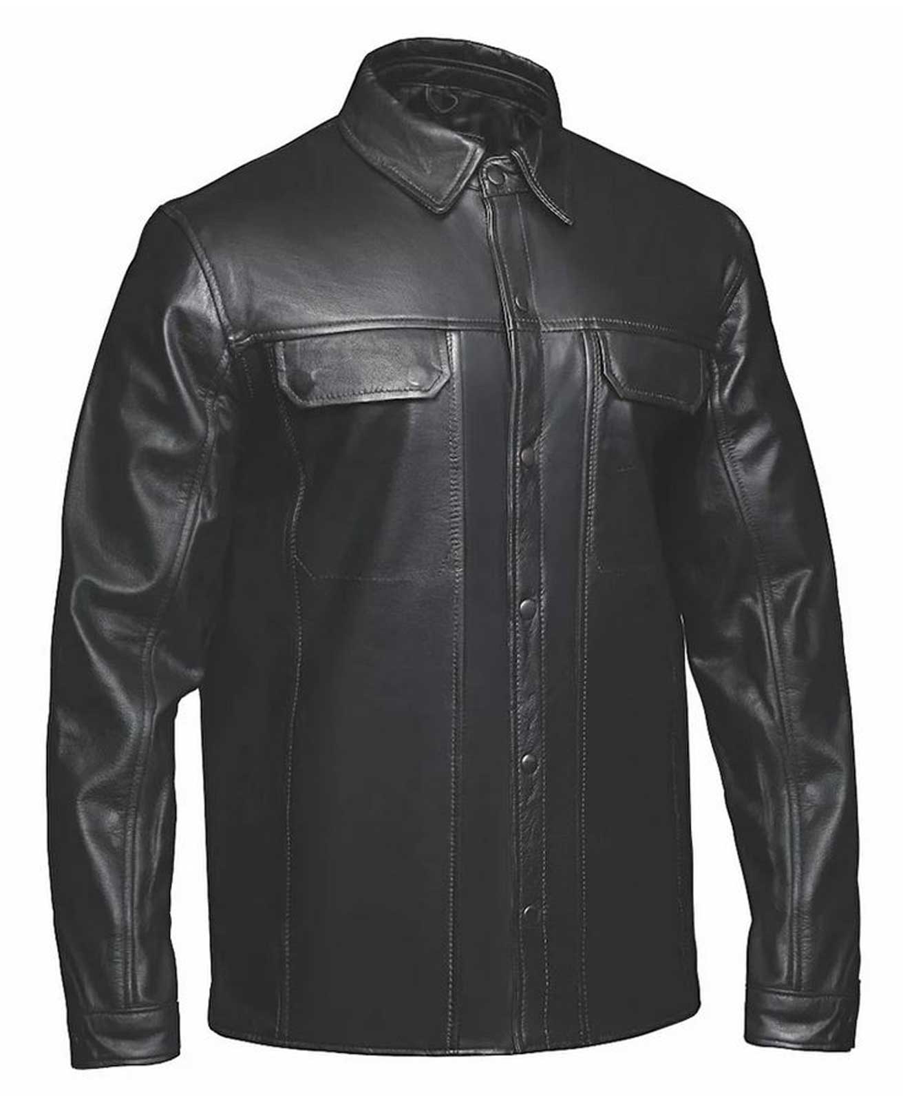 Derringer Men's Edge Premium Lightweight Leather Shirt Jacket, Black - Wisconsin Harley-Davidson