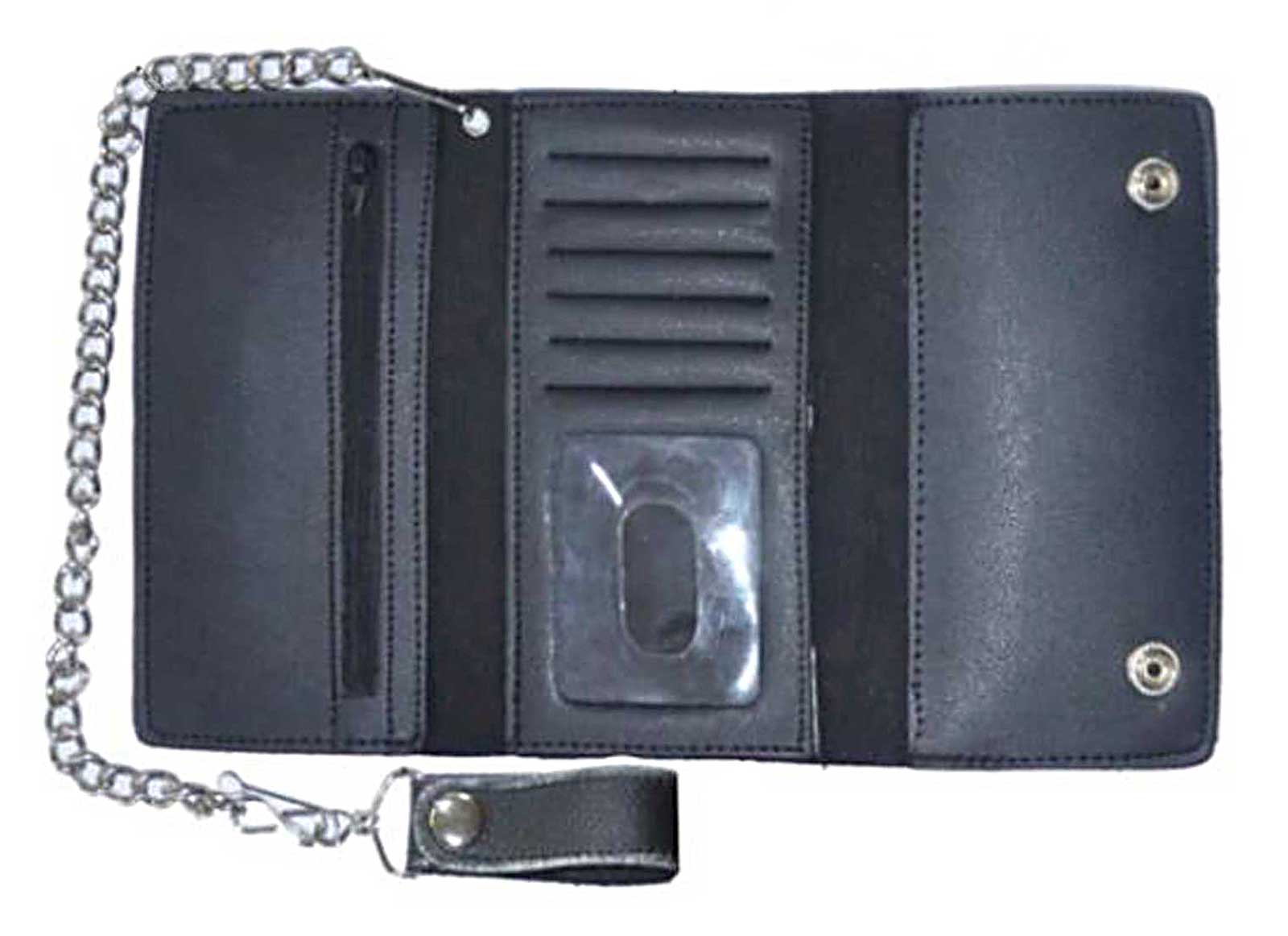 Harley-Davidson Free Shipping - Derringer Men's Biker Chain Durable Cowhide Leather Tri-Fold Wallet - Black - Free Shipping on many products plus Orders Over $99