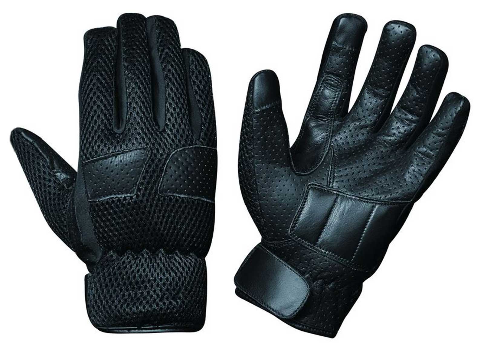 Derringer Men's Motorcycle Biker Leather Mesh Full Finger Gloves, Classic Black - Wisconsin Harley-Davidson