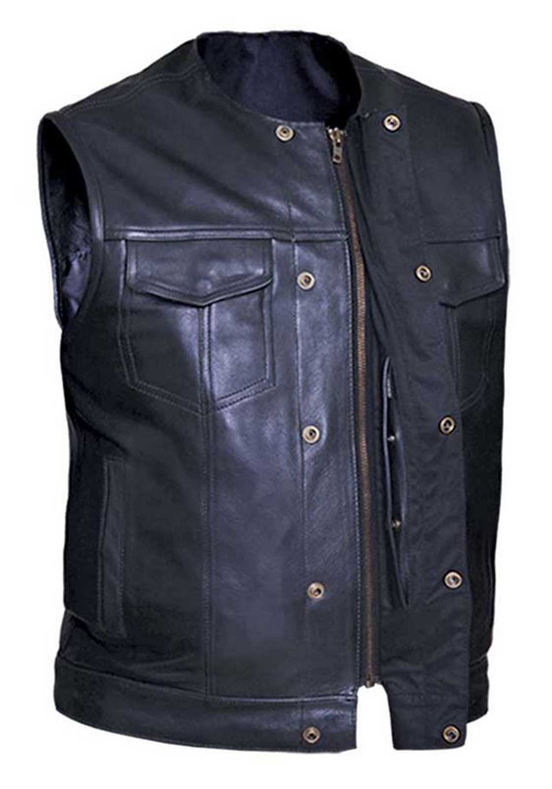 Derringer Men's Spearsfish Premium Motorcycle Biker Leather Vest, Brown - No Hassle Returns at Wisconsin Harley