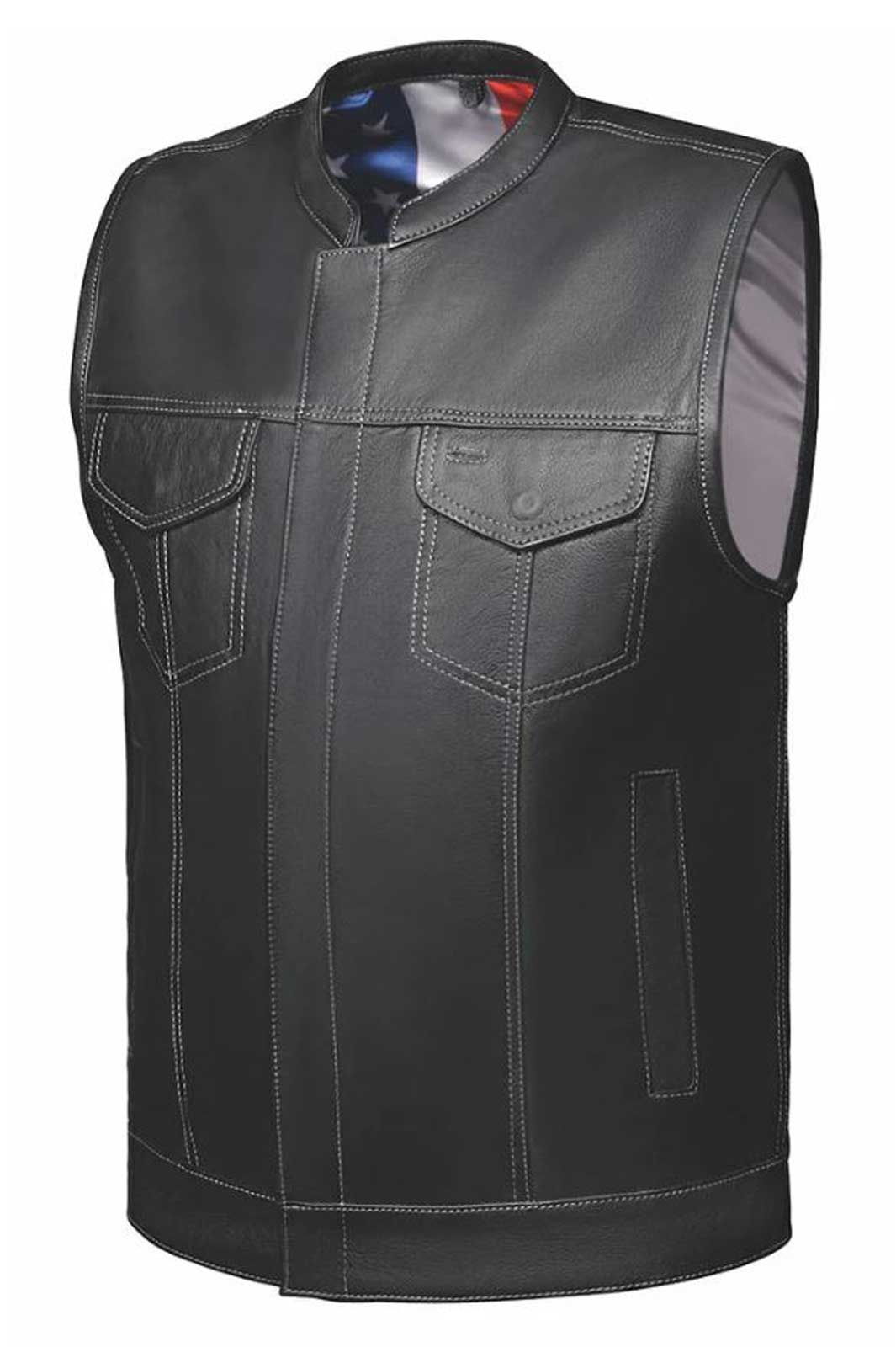Derringer Men's Freedom USA Flag Liner Motorcycle Biker Leather Club Vest, Black - Wisconsin Harley-Davidson