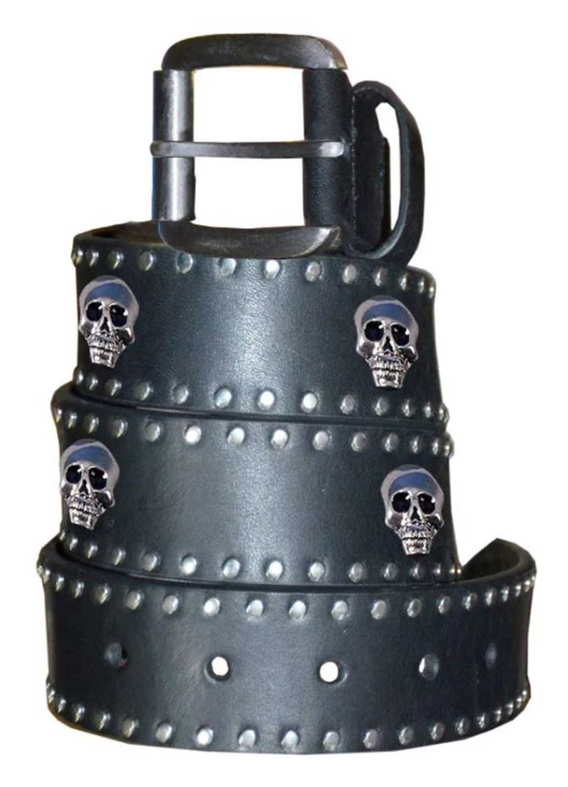 Derringer Men's Premium Leather Belt with Skull Snap Design, Solid Black - Wisconsin Harley-Davidson