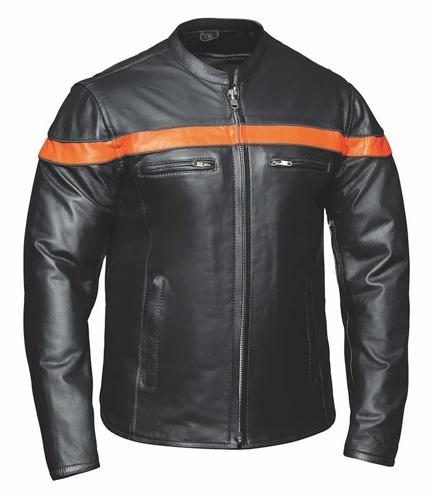 Derringer Men's Blaze Premium Motorcycle Biker Leather Jacket, Black/Orange - Wisconsin Harley-Davidson