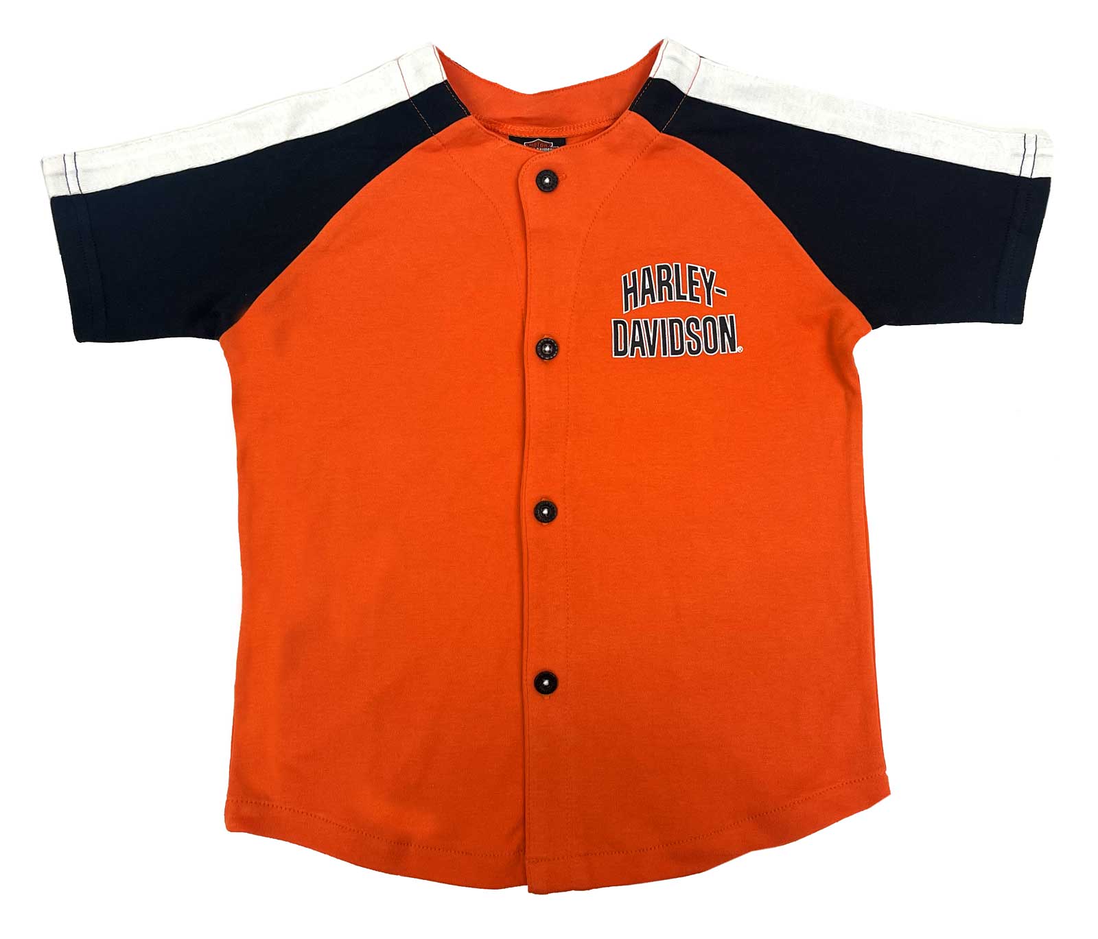 Harley-Davidson Big Boys' H-D Striped Sleeve Baseball Tee, Orange/Black - Wisconsin Harley-Davidson