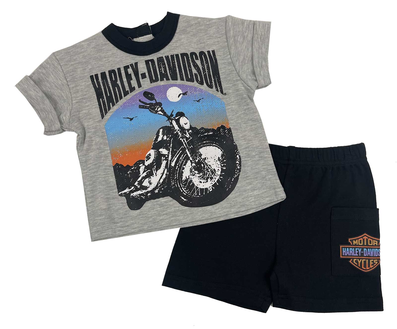 Harley-Davidson Baby Boys' 2-Piece Newborn Knit Tee & Short Set, Black/Gray - Wisconsin Harley-Davidson