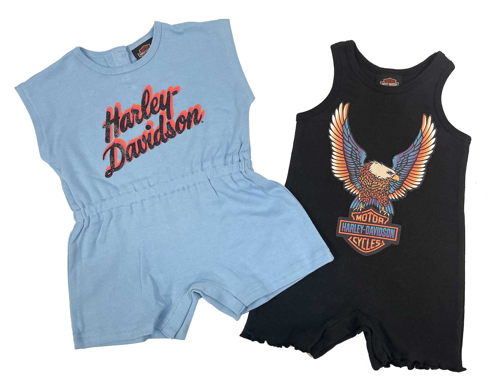 Harley-Davidson Baby Girls' 2-Pack Infant Glitter Romper Set, Blue/Black - Wisconsin Harley-Davidson