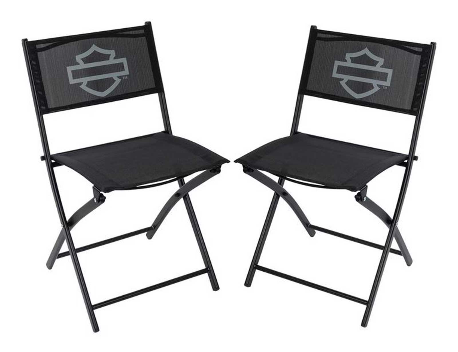 Harley-Davidson Open Bar & Shield Folding Bistro Chair Set, Black Metal - Wisconsin Harley-Davidson