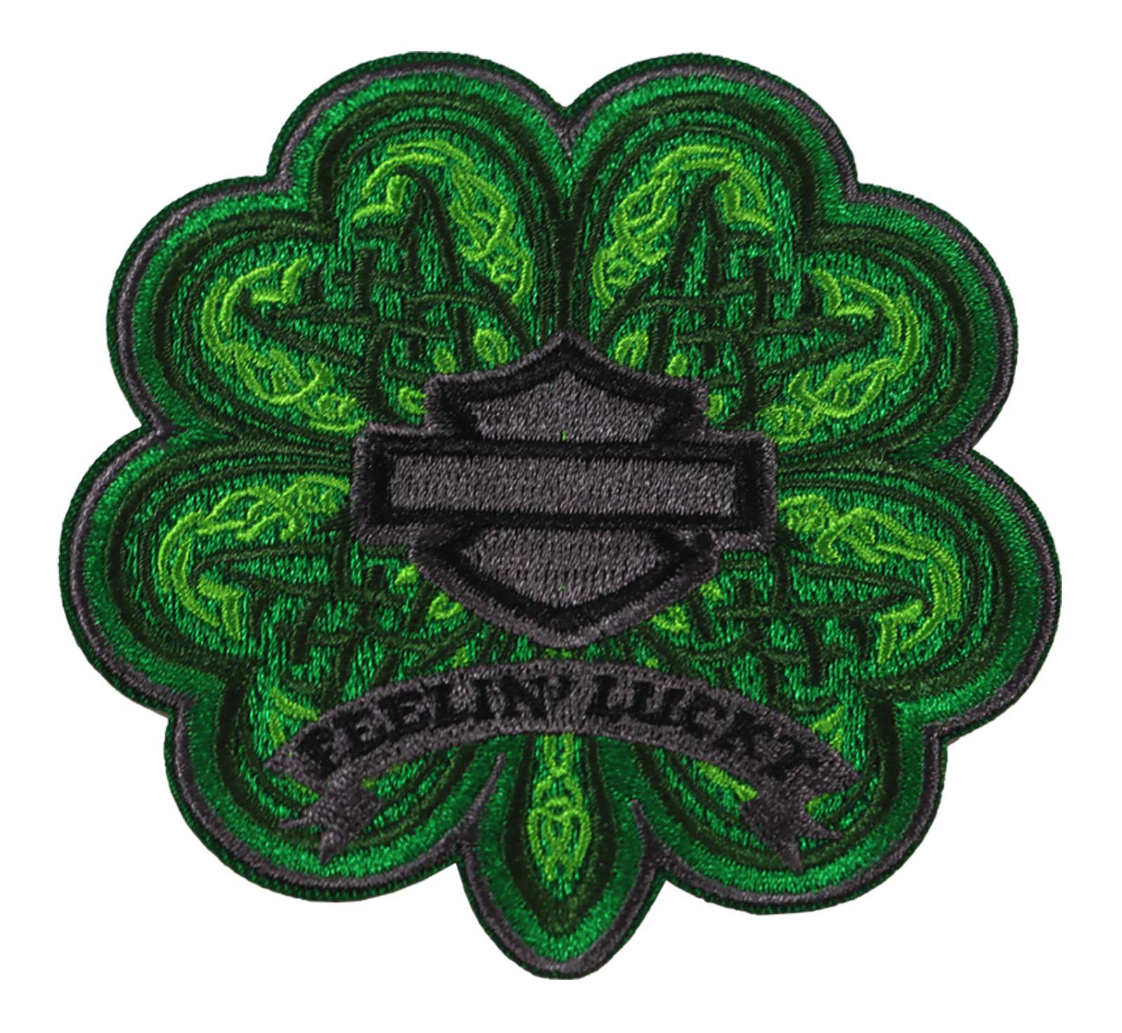 Harley-Davidson 3.5 in. Embroidered Feelin' Lucky B&S Sew-On Patch, Green - Wisconsin Harley-Davidson