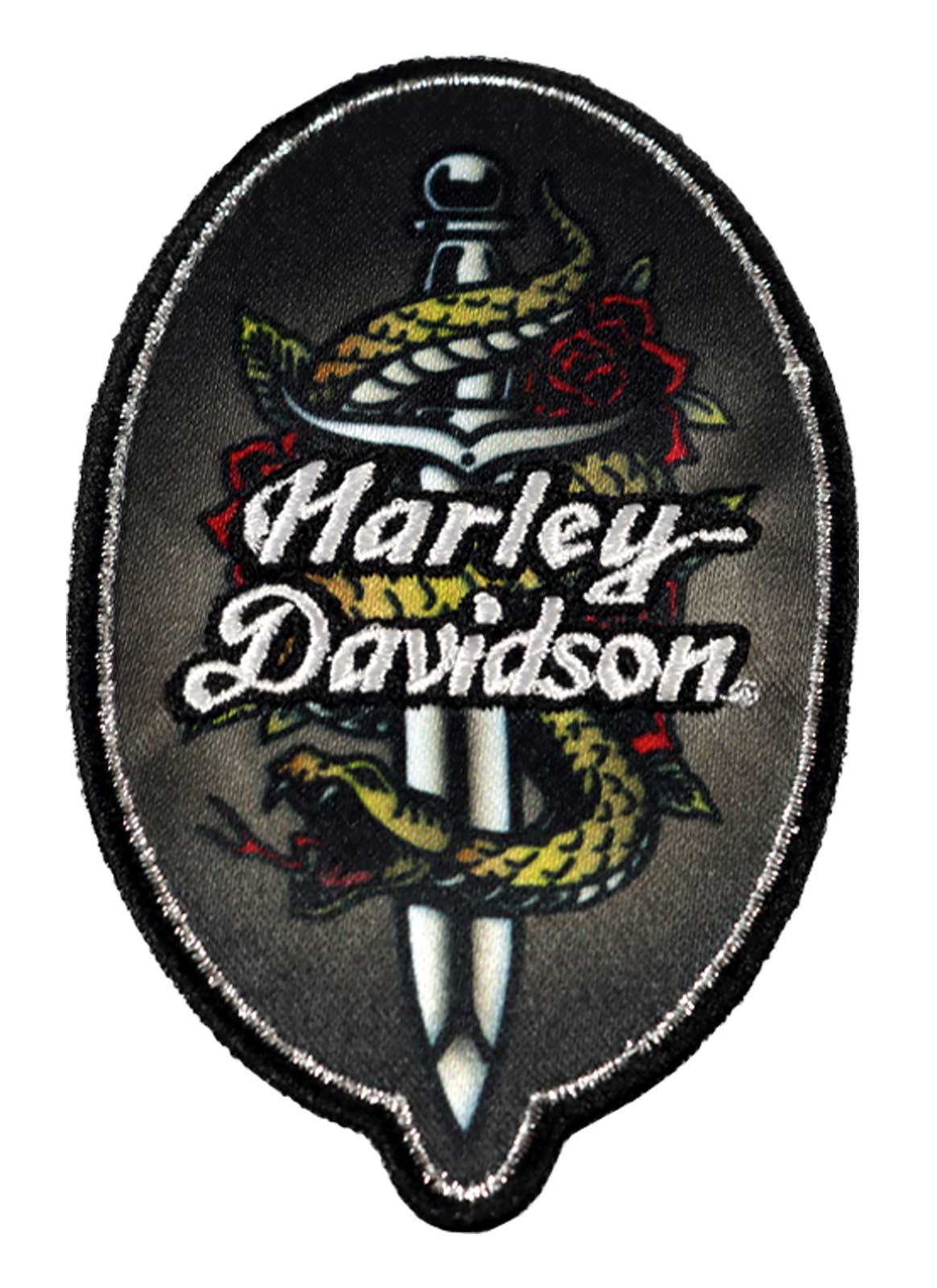 Harley-Davidson 3.5 in. Embroidered Snakes & Daggers Sew-On Patch, Black - Wisconsin Harley-Davidson
