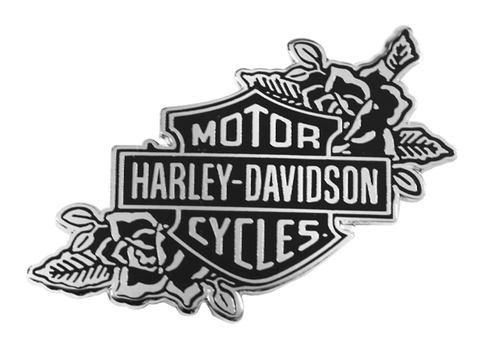 Harley-Davidson 1.5 inch. Silver Bar & Shield Floral Metal Pin, Black Finish - Wisconsin Harley-Davidson