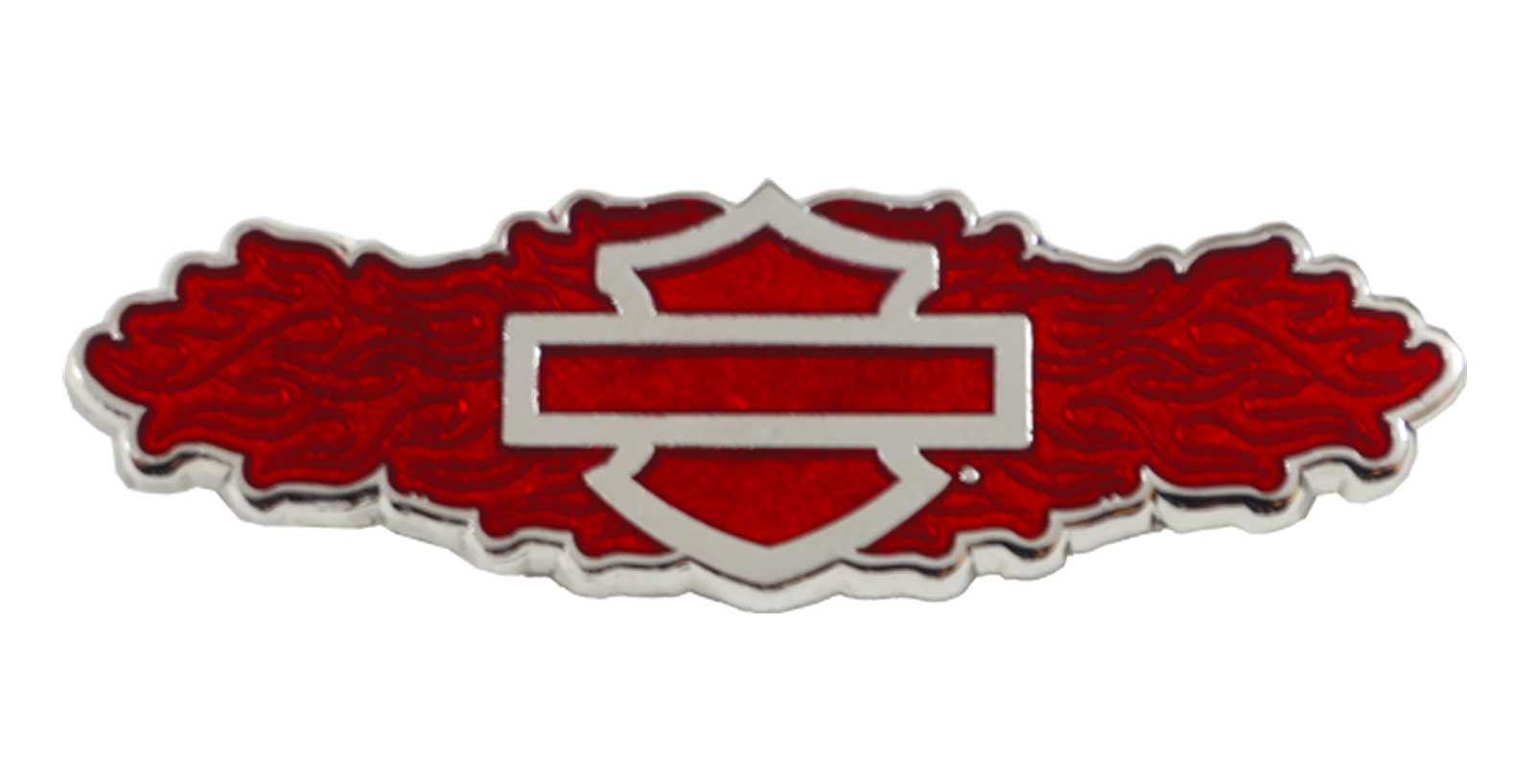 Harley-Davidson 1.5 inch. Red Flames Metal Pin, Red & Silver Finishes - Wisconsin Harley-Davidson