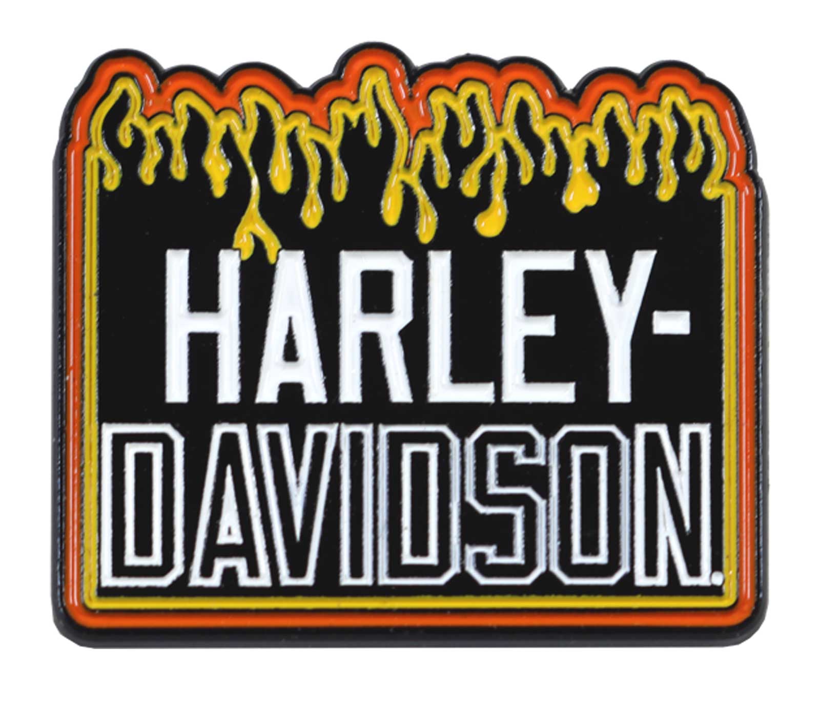 Harley-Davidson 1.5 inch. Fiery Flame On Metal H-D Pin, Black Finish - Wisconsin Harley-Davidson