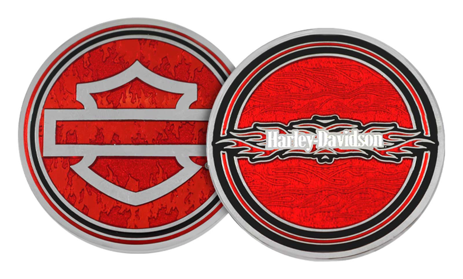 Harley-Davidson Red Flame Bar & Shield Metal Challenge Coin, Red Finish - Wisconsin Harley-Davidson