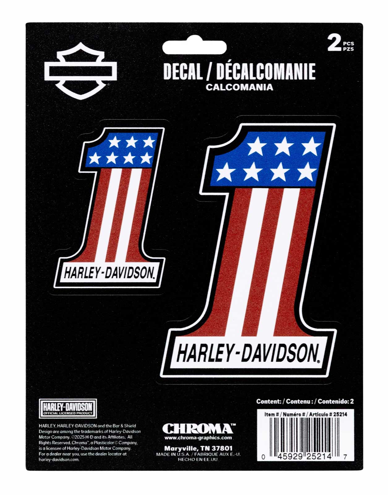 Harley-Davidson 2-Piece Patriotic #1 Logo Vinyl Decal - 6 x 8 in. - Wisconsin Harley-Davidson