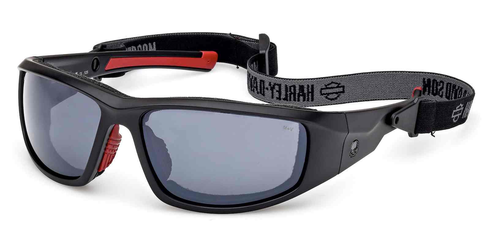Harley-Davidson Men's HDMC Silver Mirror Sunglasses w/ Headstrap, Matte Black - Wisconsin Harley-Davidson