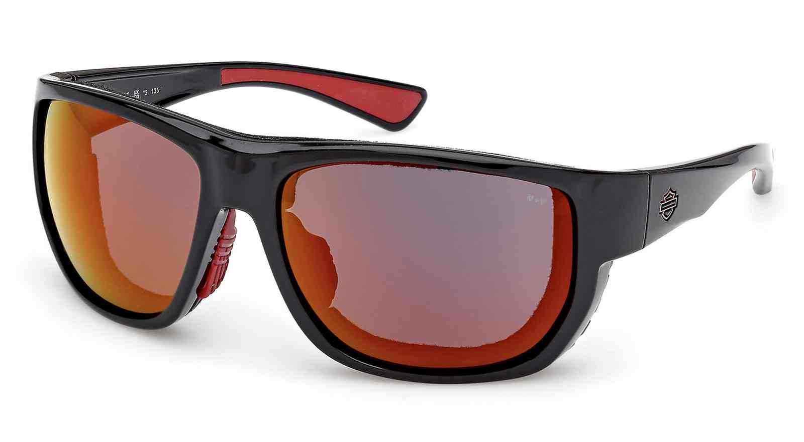 Harley-Davidson Men's Metal Bound Red Mirror Sunglasses, Shiny Black Frames - Wisconsin Harley-Davidson