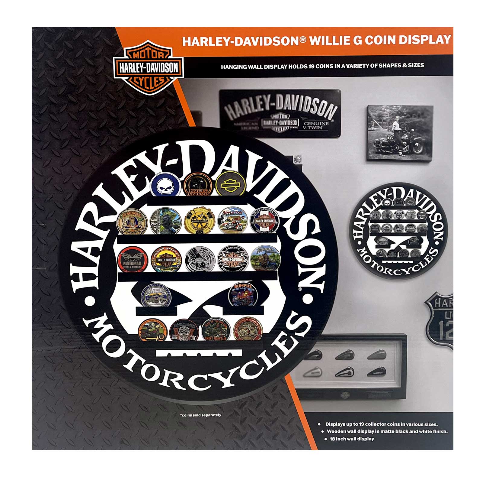 Harley-Davidson Willie G Skull Wall Coin Display, Holds 19 Coins, Black - No Hassle Returns at Wisconsin Harley