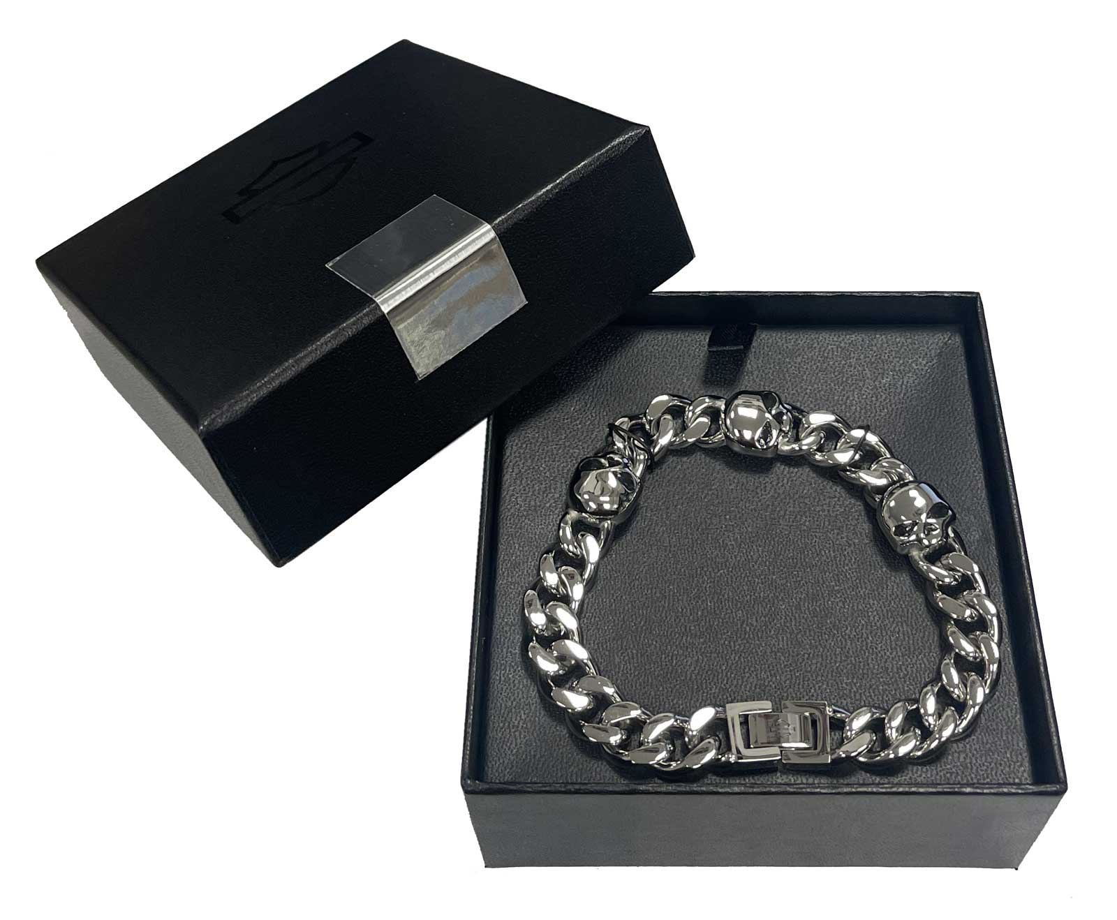 Harley-Davidson Men's 9 in. Willie G Skull Curb Chain Bracelet, Stainless Steel - No Hassle Returns at Wisconsin Harley
