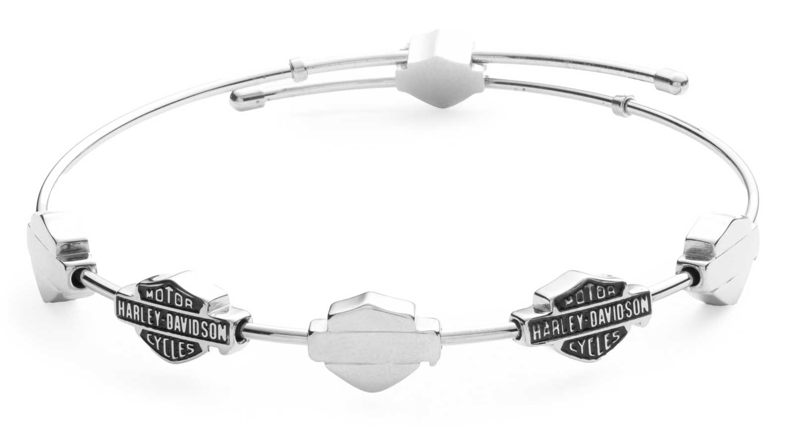 Harley-Davidson Women's Bar & Shield Contrast Adjustable Bangle Bracelet, Silver - Wisconsin Harley-Davidson