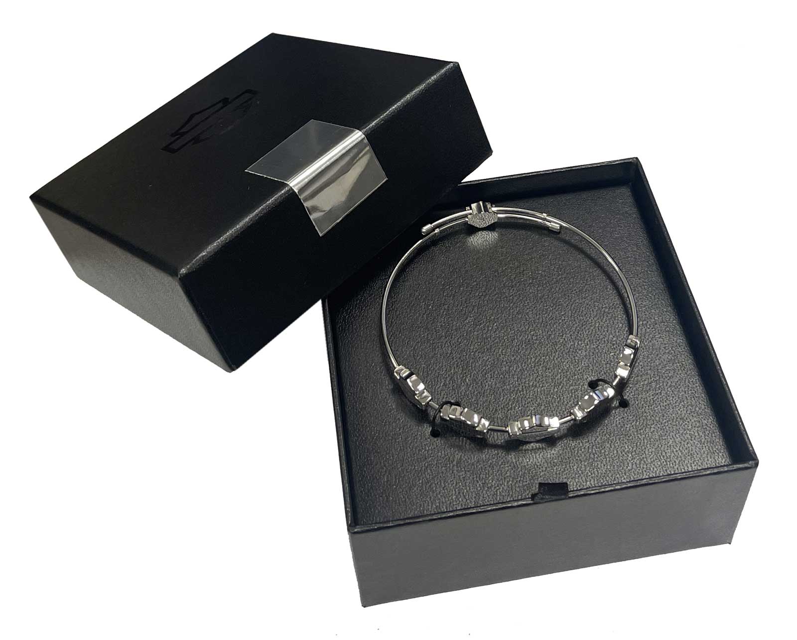 Harley-Davidson Women's Bar & Shield Contrast Adjustable Bangle Bracelet, Silver - No Hassle Returns at Wisconsin Harley