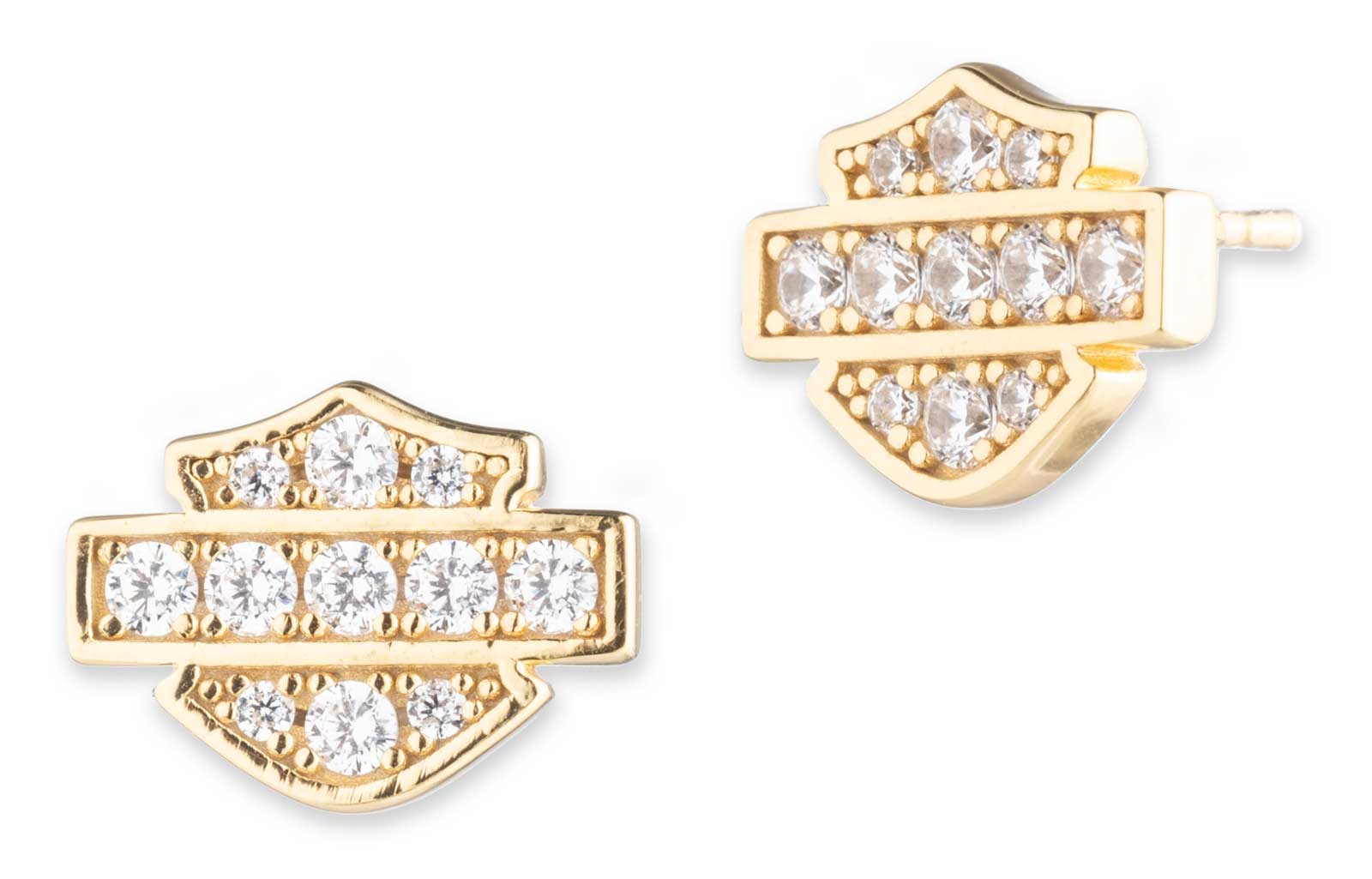 Harley-Davidson Women's Bling Bar & Shield Stud Earrings, Gold Sterling Silver - Wisconsin Harley-Davidson