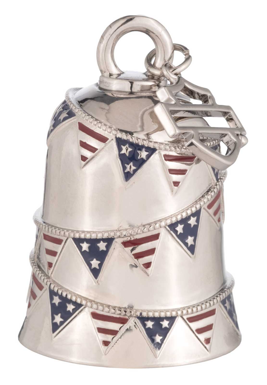Harley-Davidson USA Flag Banners w/ Bar & Shield Logo Charm Ride Bell, Silver - Wisconsin Harley-Davidson