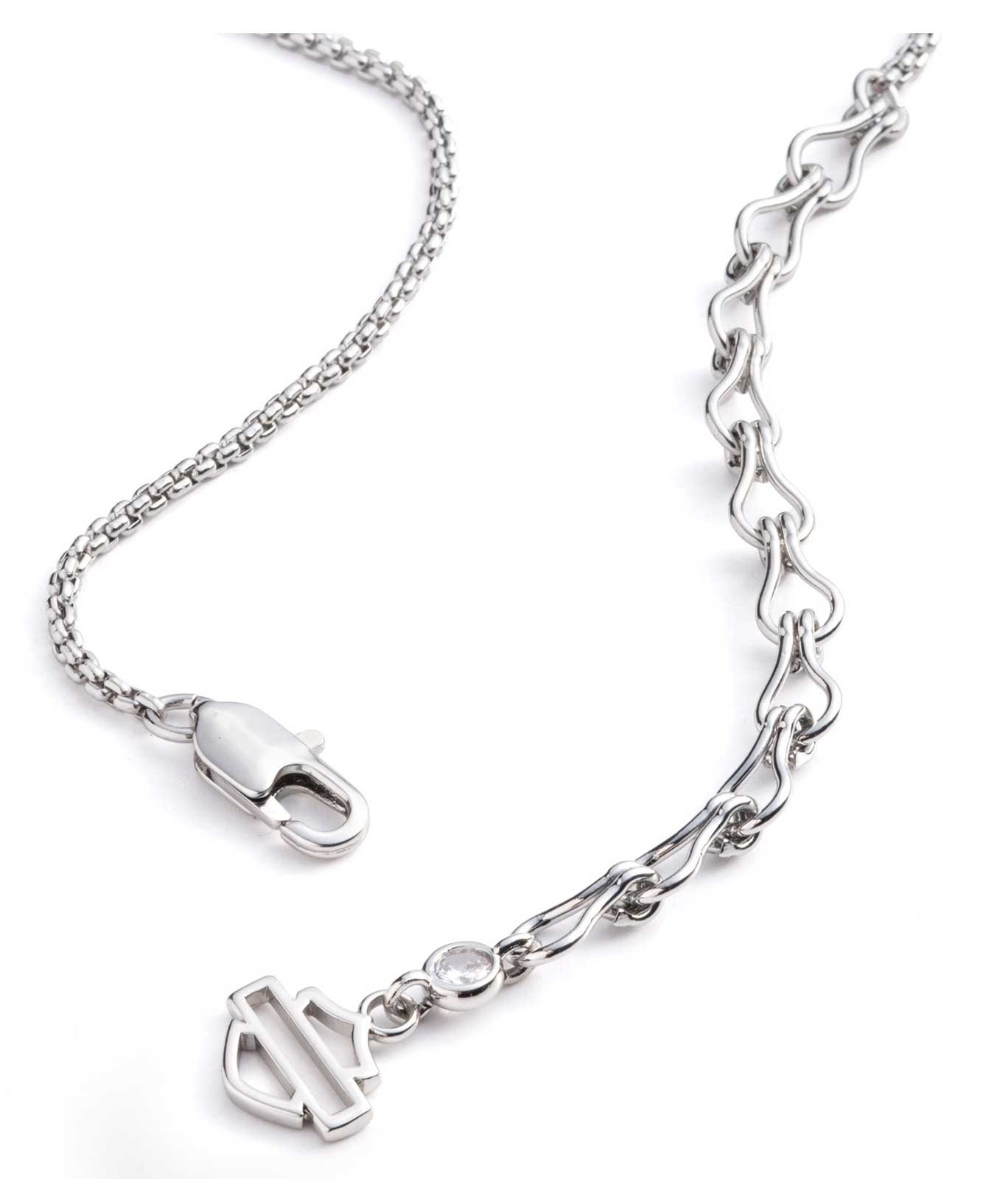 Harley-Davidson Women's 18 in. Crystal Charm Chain Necklace, Silver Brass - No Hassle Returns at Wisconsin Harley